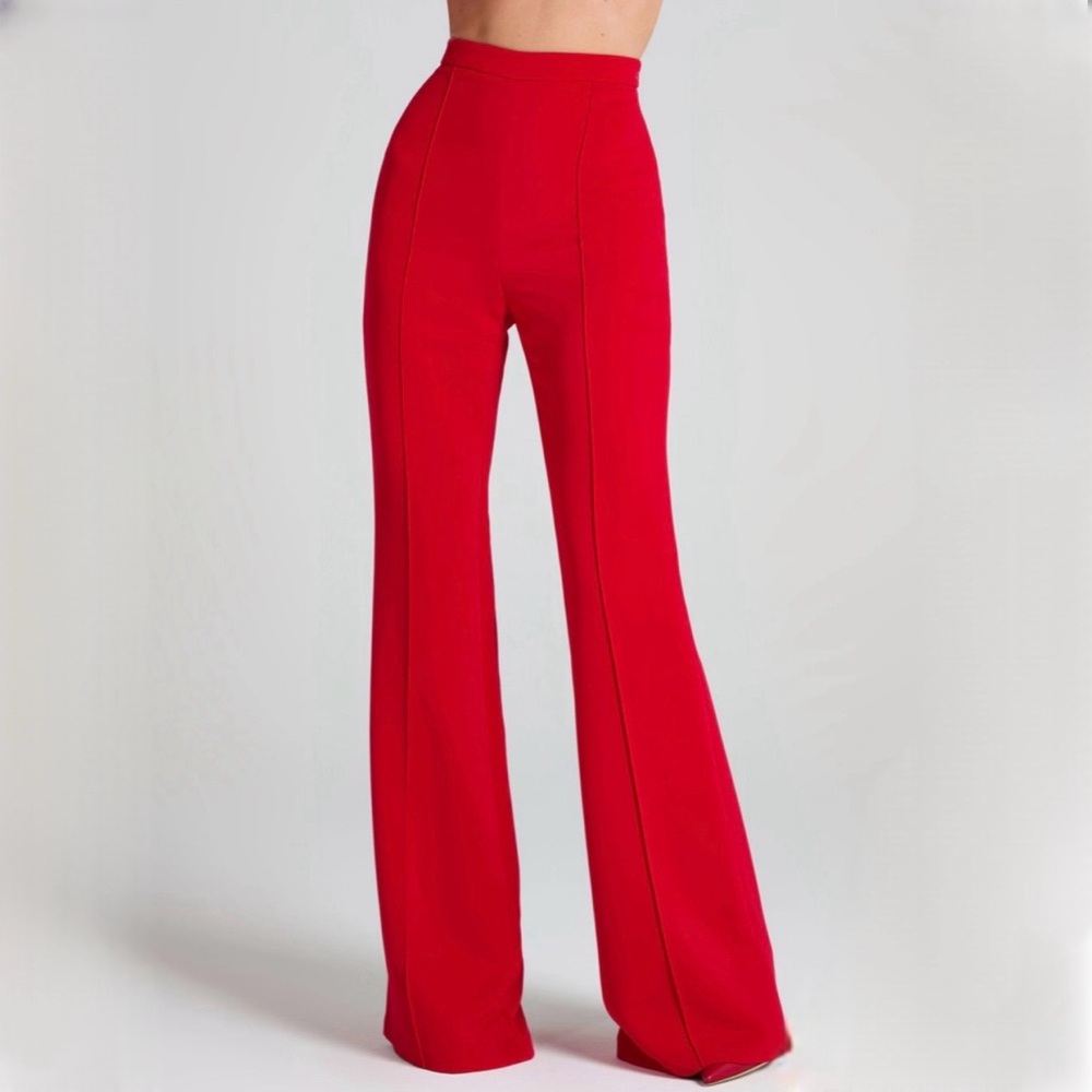 Pretty Little Thing Red High-Waisted Women's Flare Pants NWT